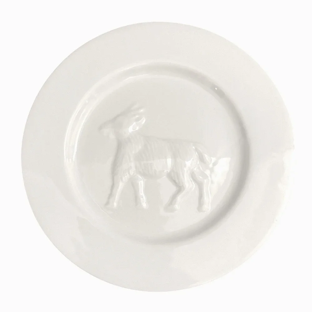 Bonjour White Embossed Goat Plate 7